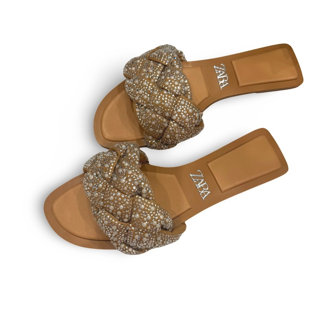 New Zara slides pearl and rhinestone size 38 7.5